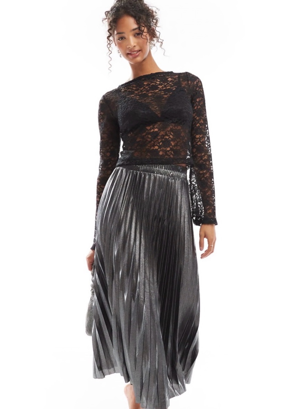 J. Crew Metallic Silver Pleated Midi Skirt - Picture 3 of 3